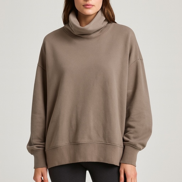 Aerie Funnel Neck Oversized Sweatshirt | Greenish Taupe | Women’s Small - Picture 1 of 3